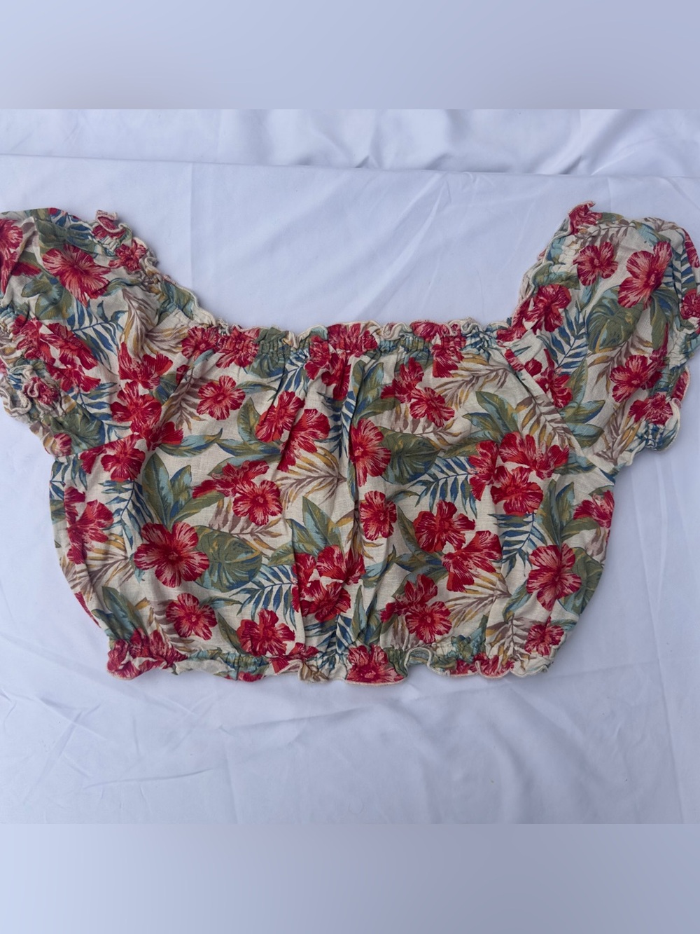 American Eagle Floral Off-The-Shoulder Ruffle Top Medium